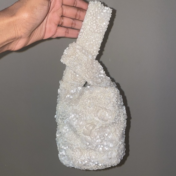 Free People Handbags - White Floral Beaded Handbag